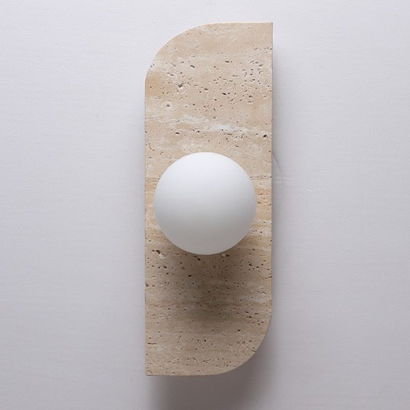 Traditionelle japanische rechteckige runde Globus gelbe Travertin-Glasschirm 1/2/3 Licht Wandleuchte für Wohnzimmer 