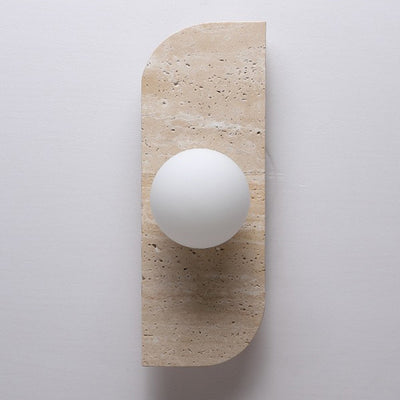 Traditional Japanese Rectangle Round Globe Yellow Travertine Glass Shade 1/2/3 Light Wall Sconce Lamp For Living Room