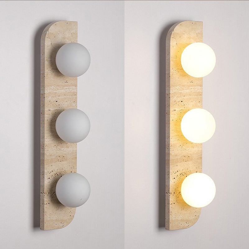Traditionelle japanische rechteckige runde Globus gelbe Travertin-Glasschirm 1/2/3 Licht Wandleuchte für Wohnzimmer 