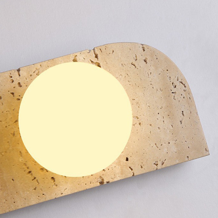 Traditionelle japanische rechteckige runde Globus gelbe Travertin-Glasschirm 1/2/3 Licht Wandleuchte für Wohnzimmer 