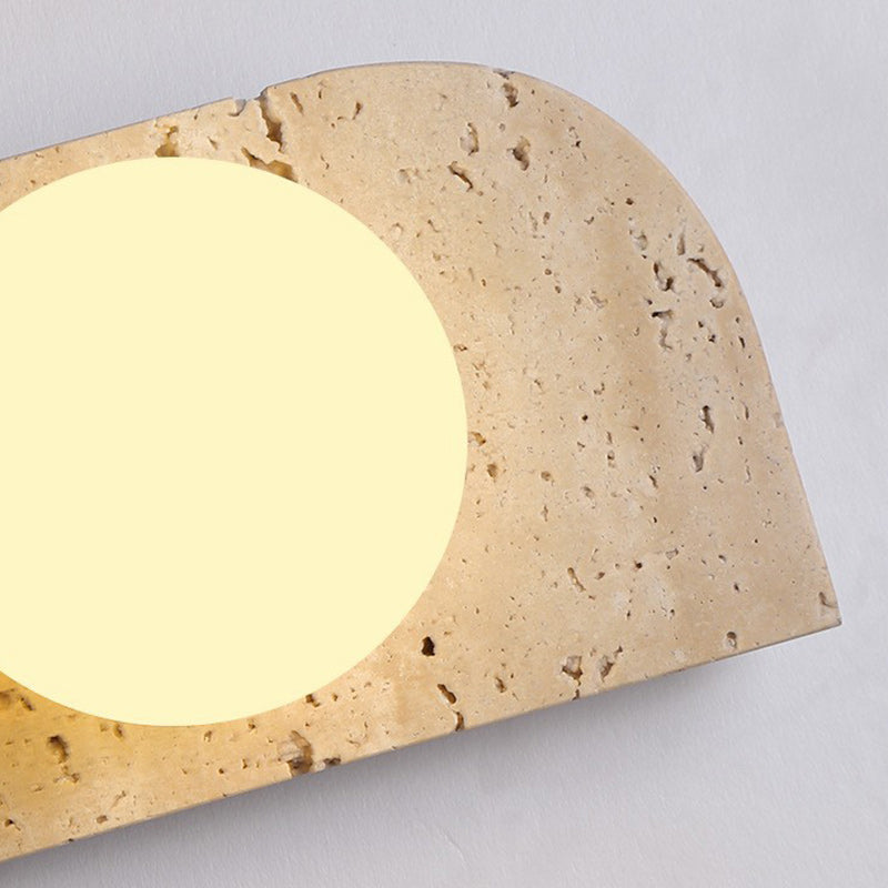 Traditionelle japanische rechteckige runde Globus gelbe Travertin-Glasschirm 1/2/3 Licht Wandleuchte für Wohnzimmer 