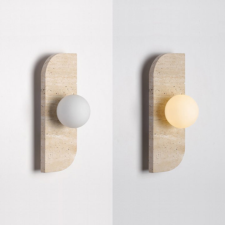 Traditionelle japanische rechteckige runde Globus gelbe Travertin-Glasschirm 1/2/3 Licht Wandleuchte für Wohnzimmer 