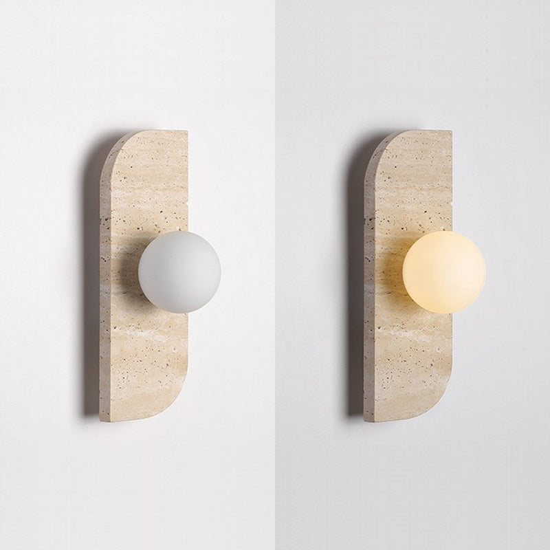 Traditional Japanese Rectangle Round Globe Yellow Travertine Glass Shade 1/2/3 Light Wall Sconce Lamp For Living Room