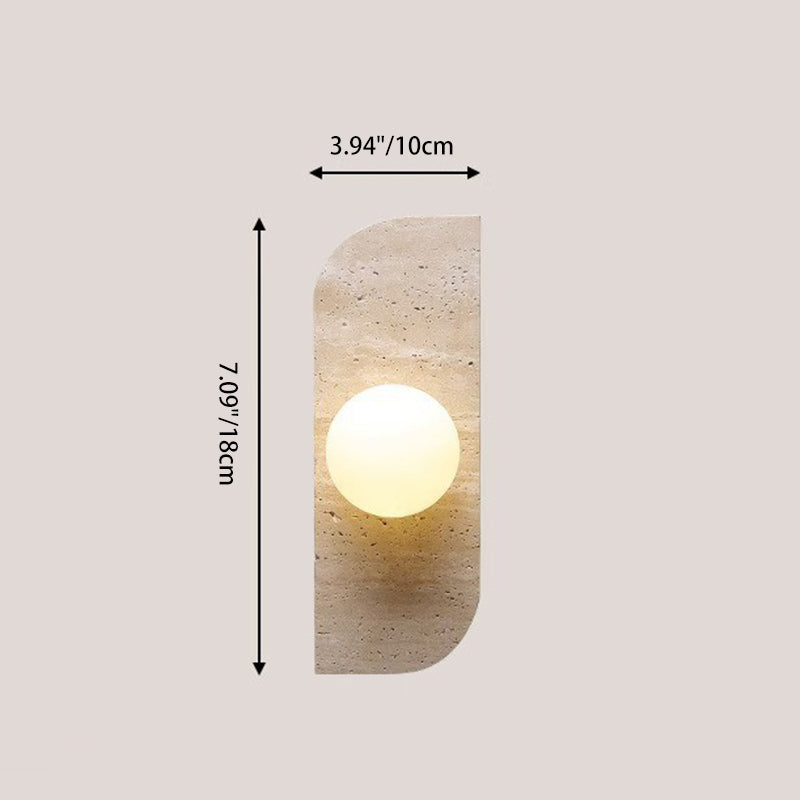 Traditional Japanese Rectangle Round Globe Yellow Travertine Glass Shade 1/2/3 Light Wall Sconce Lamp For Living Room