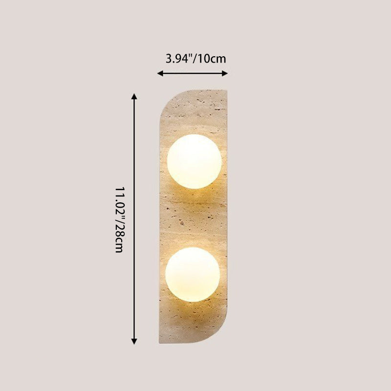 Traditional Japanese Rectangle Round Globe Yellow Travertine Glass Shade 1/2/3 Light Wall Sconce Lamp For Living Room