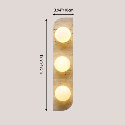 Traditional Japanese Rectangle Round Globe Yellow Travertine Glass Shade 1/2/3 Light Wall Sconce Lamp For Living Room