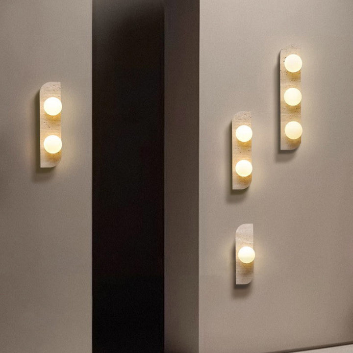 Traditionelle japanische rechteckige runde Globus gelbe Travertin-Glasschirm 1/2/3 Licht Wandleuchte für Wohnzimmer 