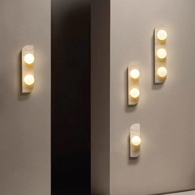 Traditional Japanese Rectangle Round Globe Yellow Travertine Glass Shade 1/2/3 Light Wall Sconce Lamp For Living Room