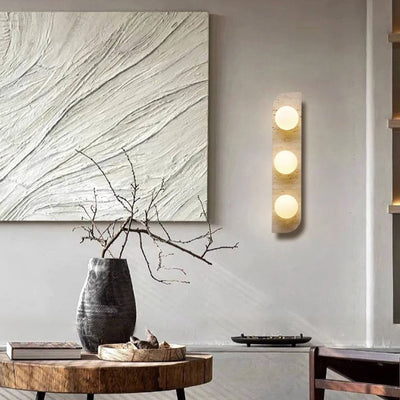 Traditional Japanese Rectangle Round Globe Yellow Travertine Glass Shade 1/2/3 Light Wall Sconce Lamp For Living Room