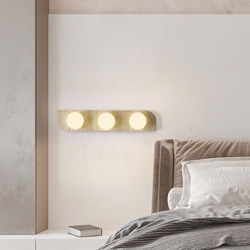 Traditionelle japanische rechteckige runde Globus gelbe Travertin-Glasschirm 1/2/3 Licht Wandleuchte für Wohnzimmer 