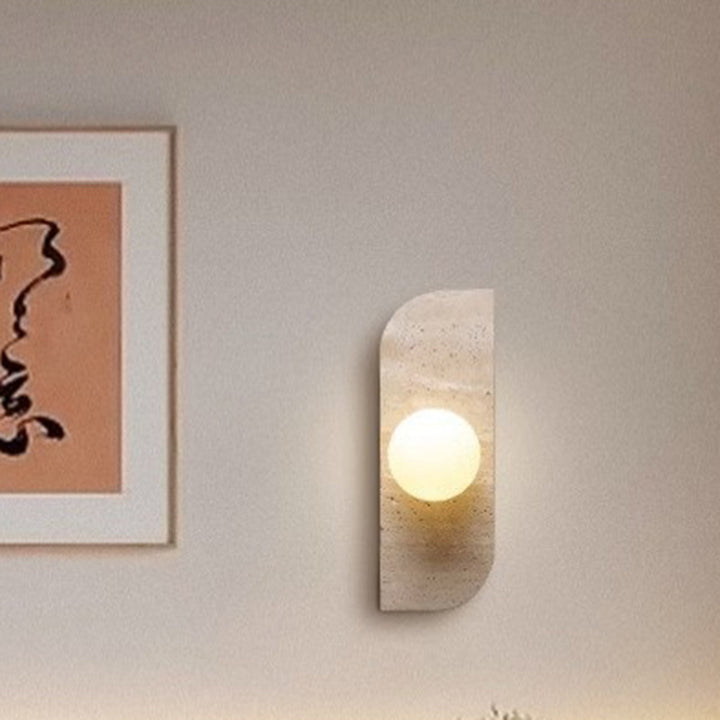Traditionelle japanische rechteckige runde Globus gelbe Travertin-Glasschirm 1/2/3 Licht Wandleuchte für Wohnzimmer 