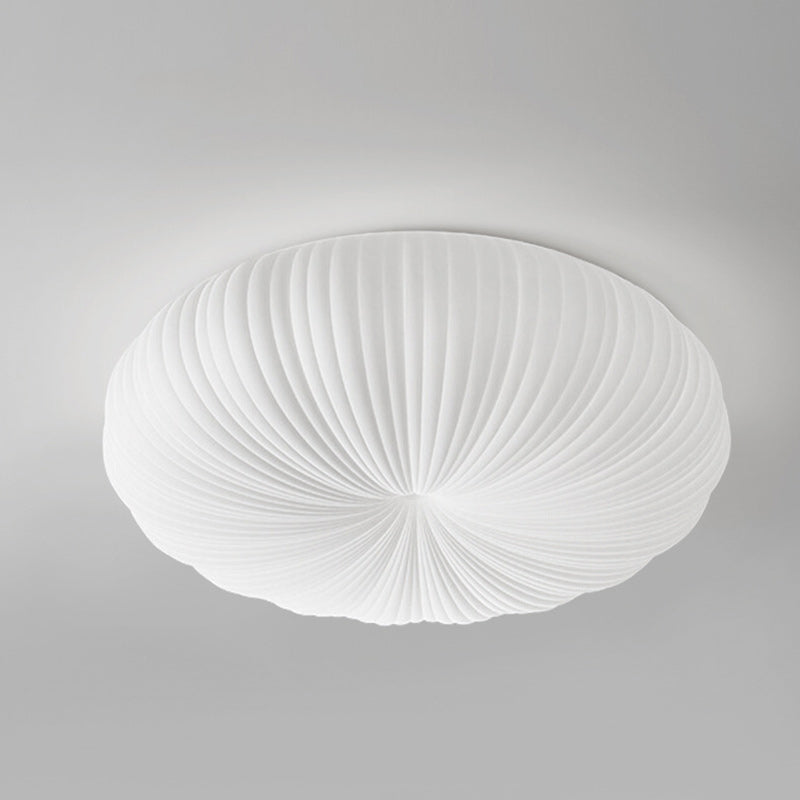 Contemporary Creative Cream Round Striped Iron Acrylic Shade LED Flush Mount Ceiling Light For Bedroom