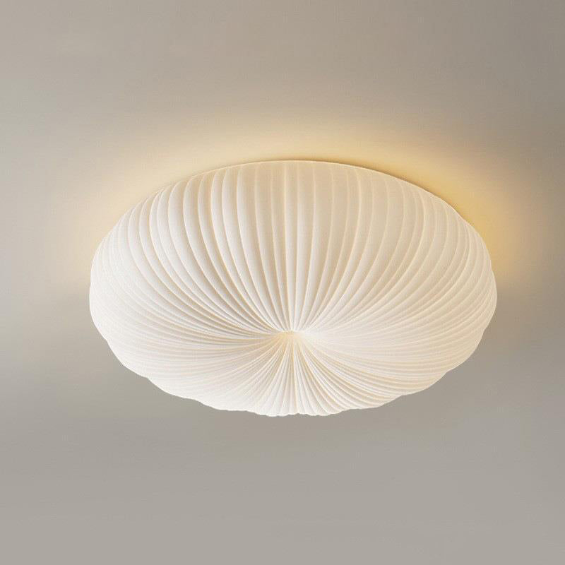 Contemporary Creative Cream Round Striped Iron Acrylic Shade LED Flush Mount Ceiling Light For Bedroom