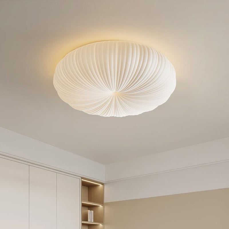 Contemporary Creative Cream Round Striped Iron Acrylic Shade LED Flush Mount Ceiling Light For Bedroom