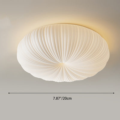 Contemporary Creative Cream Round Striped Iron Acrylic Shade LED Flush Mount Ceiling Light For Bedroom
