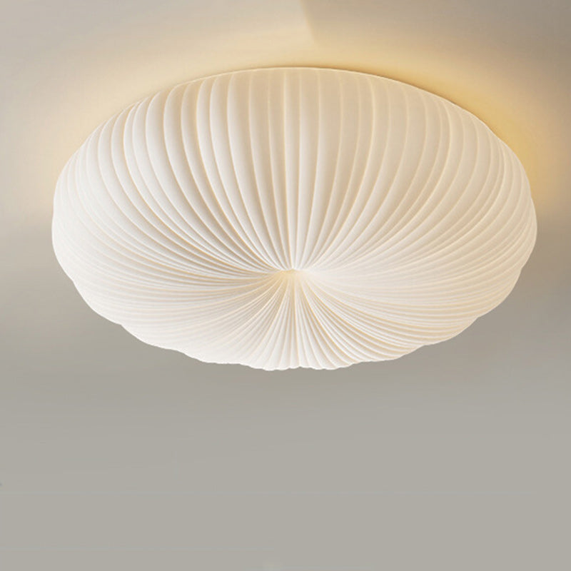 Contemporary Creative Cream Round Striped Iron Acrylic Shade LED Flush Mount Ceiling Light For Bedroom