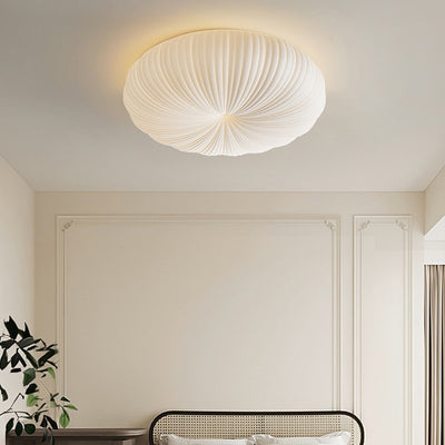 Contemporary Creative Cream Round Striped Iron Acrylic Shade LED Flush Mount Ceiling Light For Bedroom