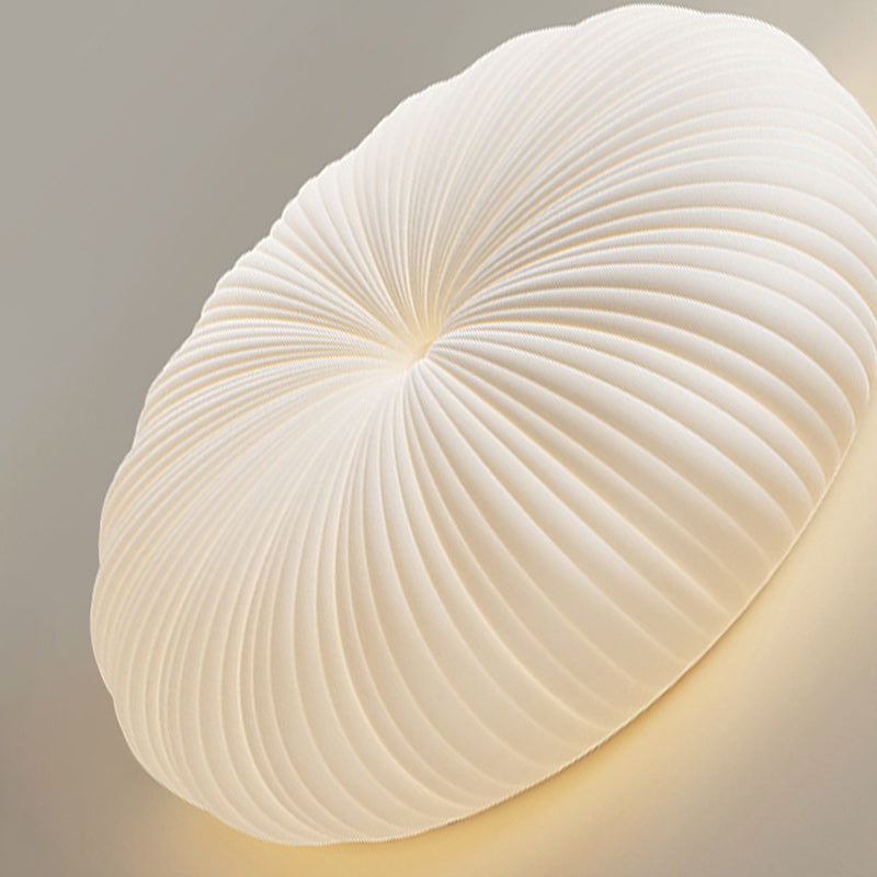 Contemporary Creative Cream Round Striped Iron Acrylic Shade LED Flush Mount Ceiling Light For Bedroom