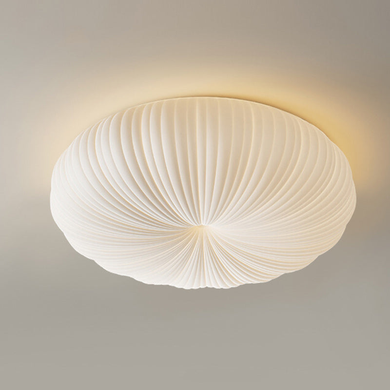 Contemporary Creative Cream Round Striped Iron Acrylic Shade LED Flush Mount Ceiling Light For Bedroom
