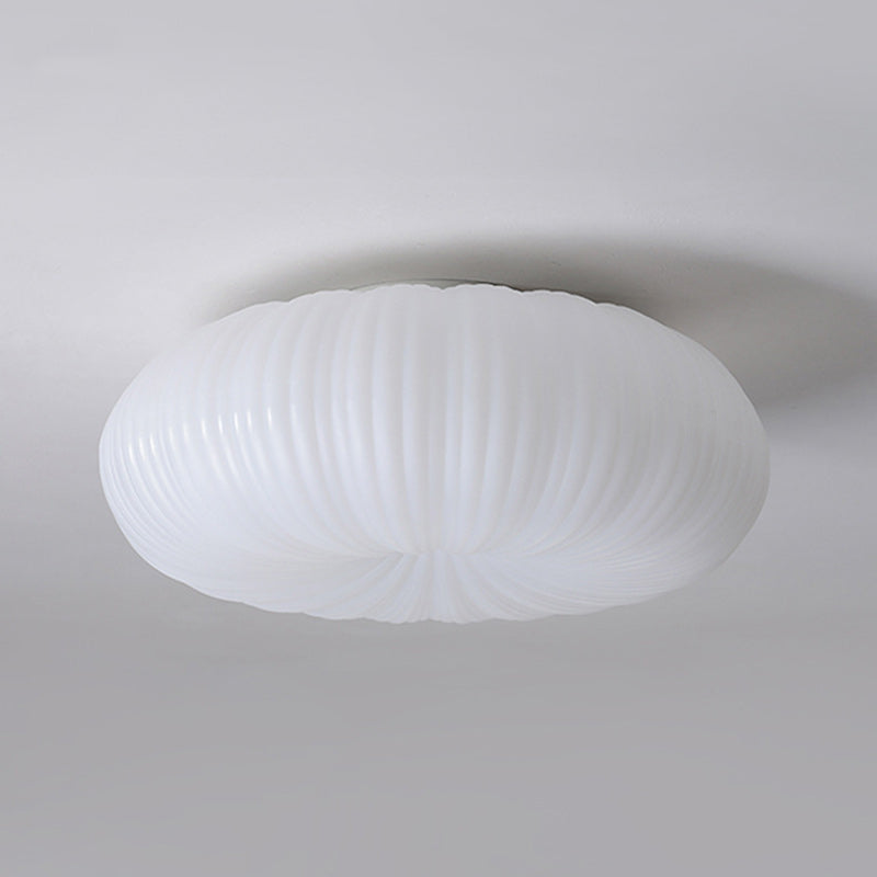 Contemporary Creative Cream Round Striped Iron Acrylic Shade LED Flush Mount Ceiling Light For Bedroom
