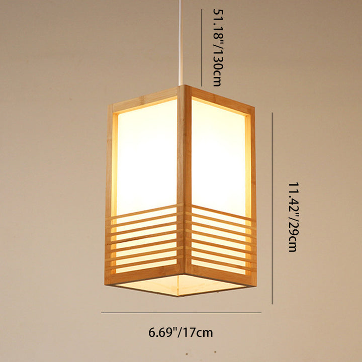 Traditional Japanese Rectangular Hand-Woven Nan Bamboo 1-Light Pendant Light For Living Room