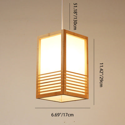 Traditional Japanese Rectangular Hand-Woven Nan Bamboo 1-Light Pendant Light For Living Room
