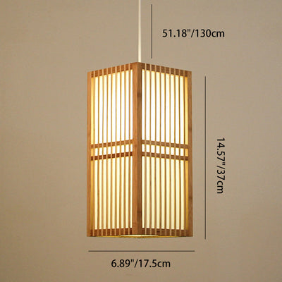 Traditional Japanese Rectangular Hand-Woven Nan Bamboo 1-Light Pendant Light For Living Room