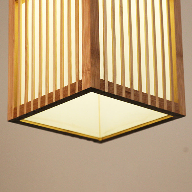 Traditional Japanese Rectangular Hand-Woven Nan Bamboo 1-Light Pendant Light For Living Room
