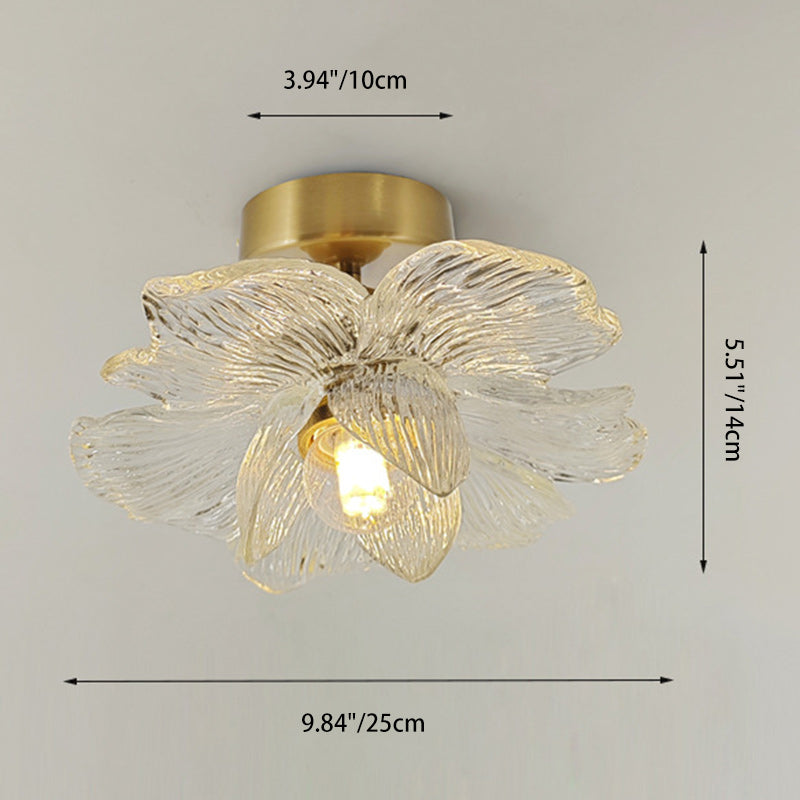 Modern Minimalist Petal Hardware Glass 1-Light Semi-Flush Mount Ceiling Light For Living Room