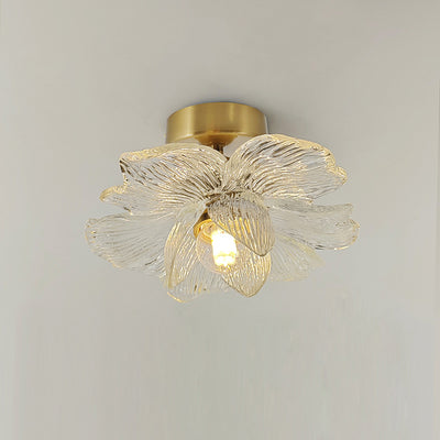 Modern Minimalist Petal Hardware Glass 1-Light Semi-Flush Mount Ceiling Light For Living Room