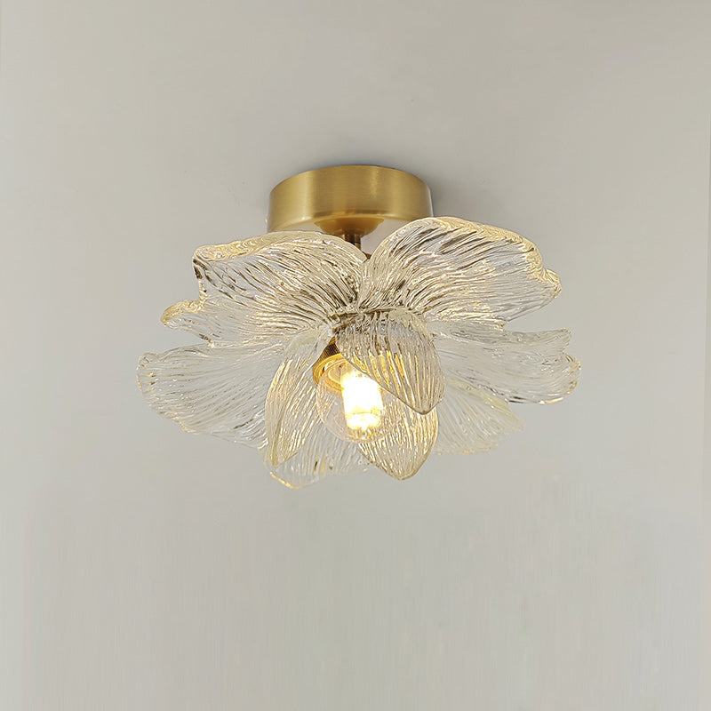 Modern Minimalist Petal Hardware Glass 1-Light Semi-Flush Mount Ceiling Light For Living Room