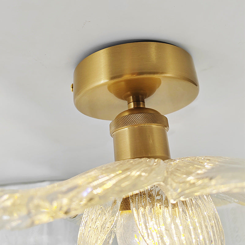 Modern Minimalist Petal Hardware Glass 1-Light Semi-Flush Mount Ceiling Light For Living Room