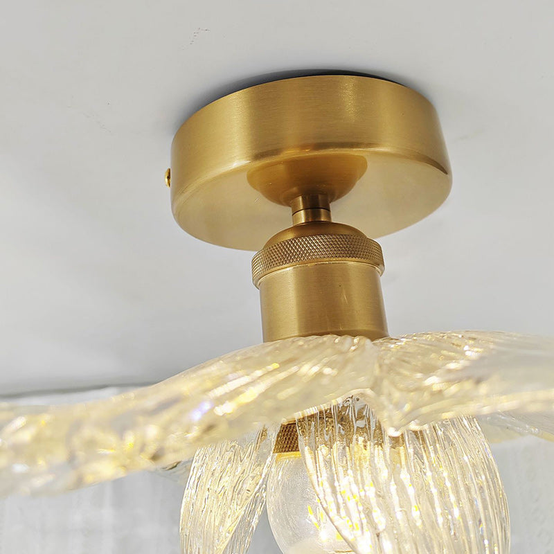 Modern Minimalist Petal Hardware Glass 1-Light Semi-Flush Mount Ceiling Light For Living Room