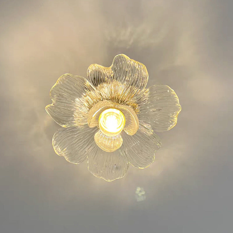 Modern Minimalist Petal Hardware Glass 1-Light Semi-Flush Mount Ceiling Light For Living Room