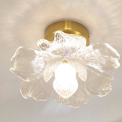 Modern Minimalist Petal Hardware Glass 1-Light Semi-Flush Mount Ceiling Light For Living Room