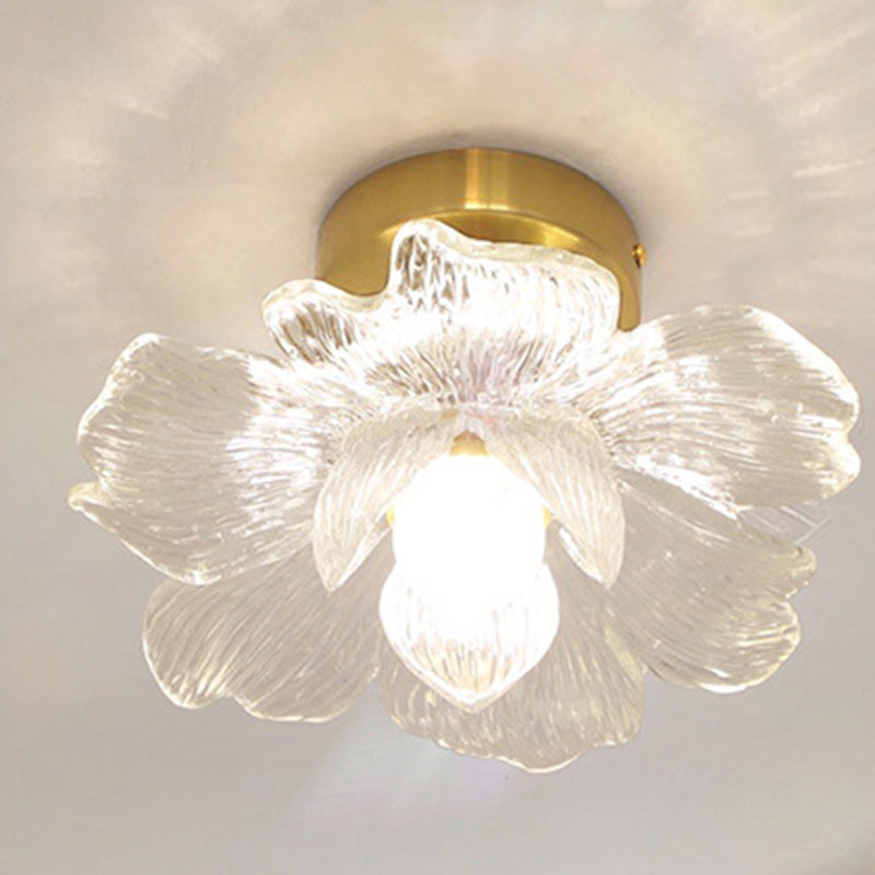 Modern Minimalist Petal Hardware Glass 1-Light Semi-Flush Mount Ceiling Light For Living Room