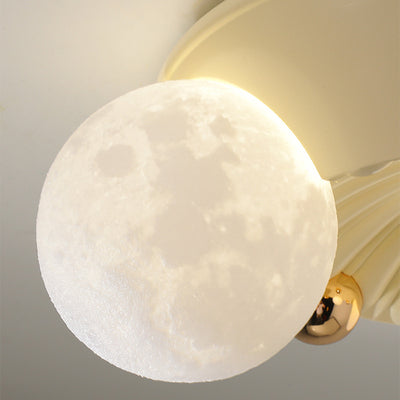 Contemporary Creative Round Orb Moon Hardware Frame Resin Shade 3/5 Light Flush Mount Ceiling Light For Bedroom
