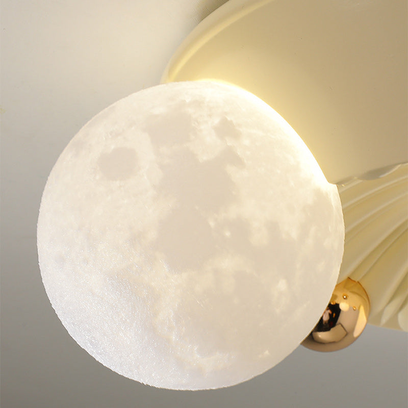 Contemporary Creative Round Orb Moon Hardware Frame Resin Shade 3/5 Light Flush Mount Ceiling Light For Bedroom