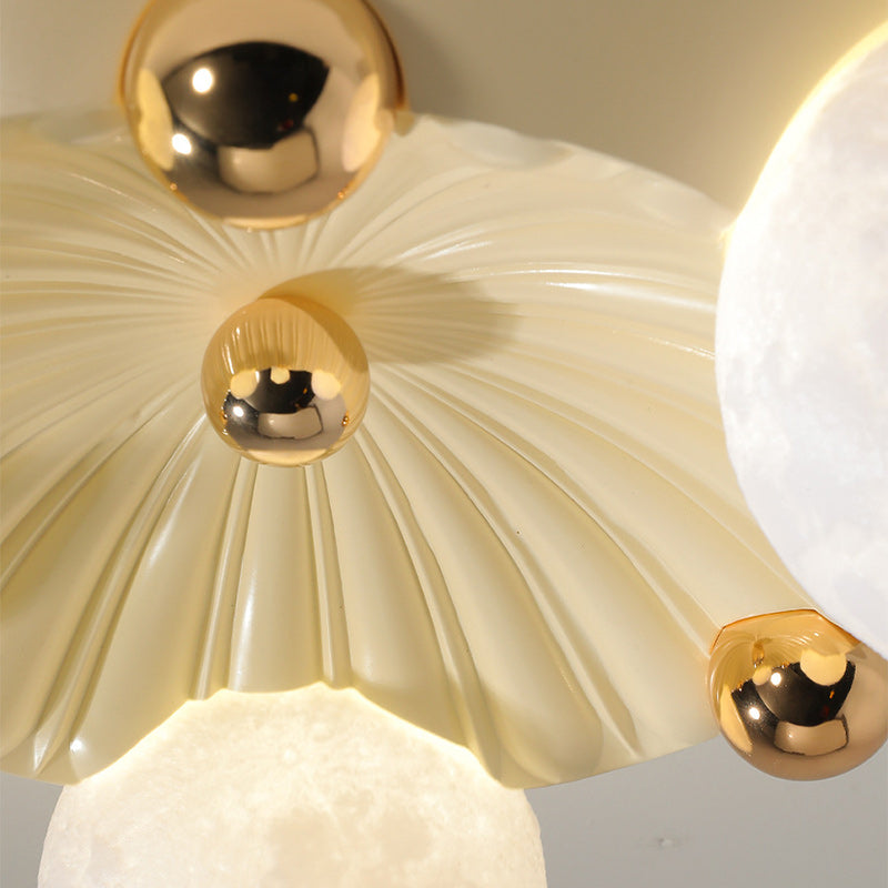 Contemporary Creative Round Orb Moon Hardware Frame Resin Shade 3/5 Light Flush Mount Ceiling Light For Bedroom