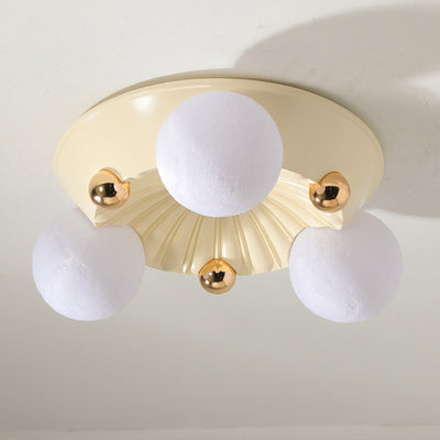 Contemporary Creative Round Orb Moon Hardware Frame Resin Shade 3/5 Light Flush Mount Ceiling Light For Bedroom