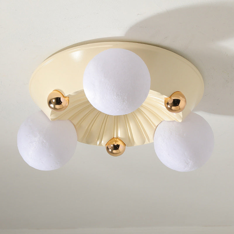 Contemporary Creative Round Orb Moon Hardware Frame Resin Shade 3/5 Light Flush Mount Ceiling Light For Bedroom
