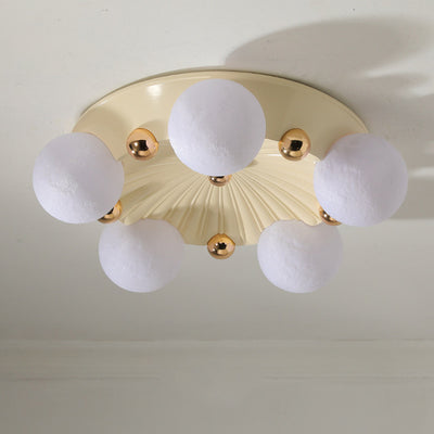 Contemporary Creative Round Orb Moon Hardware Frame Resin Shade 3/5 Light Flush Mount Ceiling Light For Bedroom