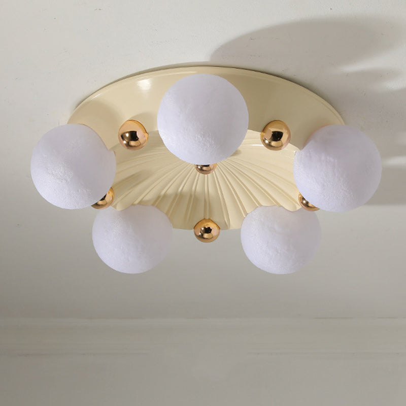 Contemporary Creative Round Orb Moon Hardware Frame Resin Shade 3/5 Light Flush Mount Ceiling Light For Bedroom