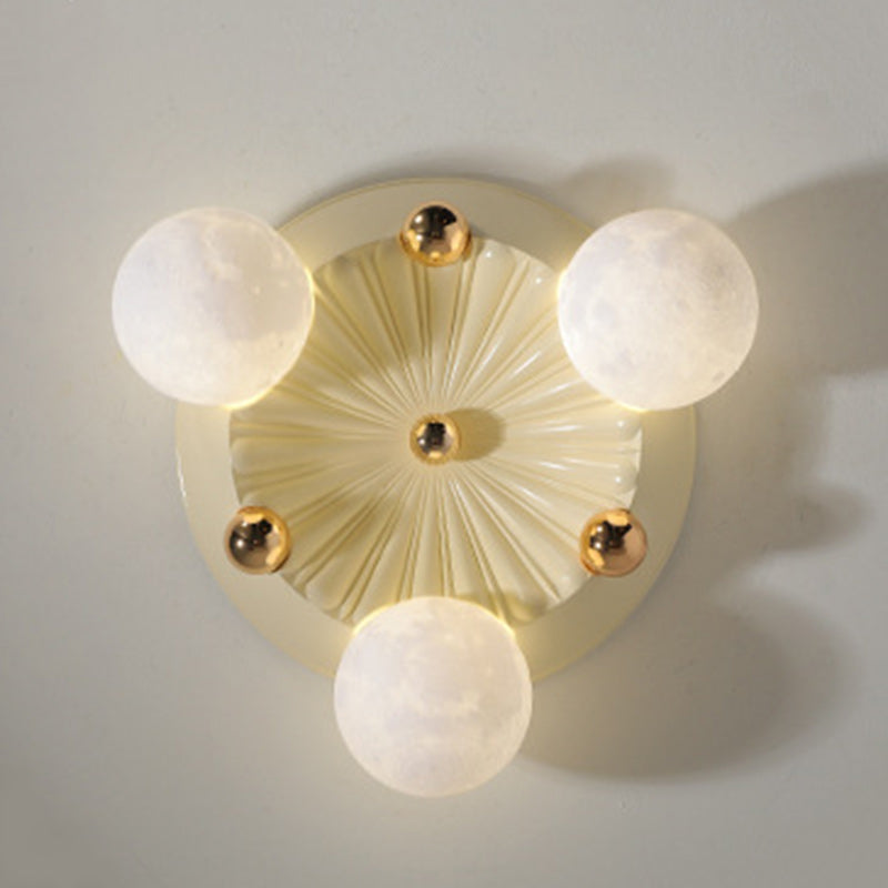 Contemporary Creative Round Orb Moon Hardware Frame Resin Shade 3/5 Light Flush Mount Ceiling Light For Bedroom