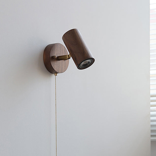 Traditional Vintage Cylindrical Copper Frame Wood Shade 1-Light Wall Sconce Lamp For Living Room