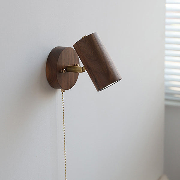 Traditional Vintage Cylindrical Copper Frame Wood Shade 1-Light Wall Sconce Lamp For Living Room