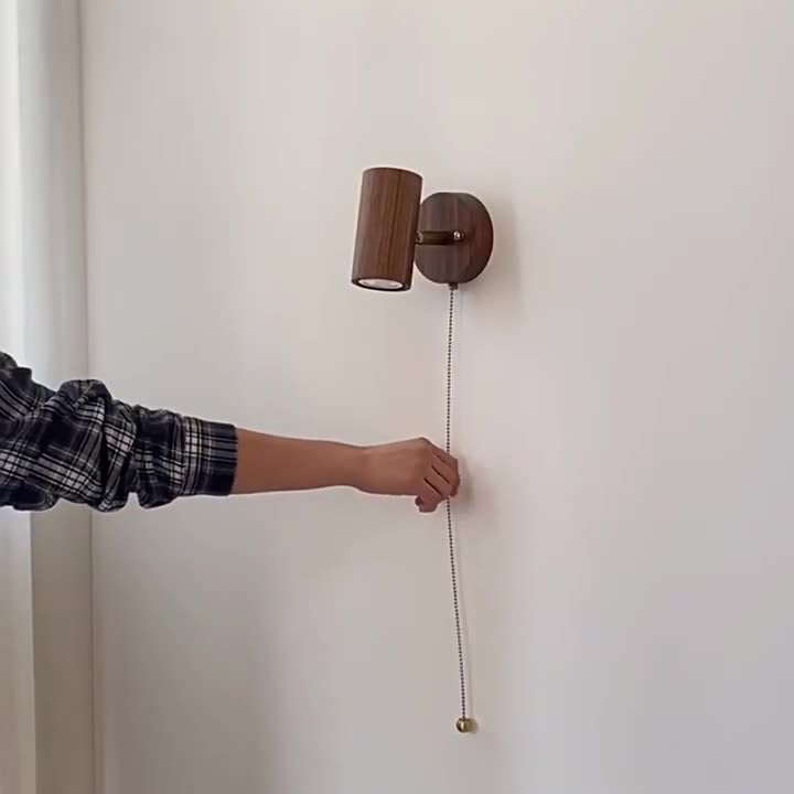 Traditional Vintage Cylindrical Copper Frame Wood Shade 1-Light Wall Sconce Lamp For Living Room