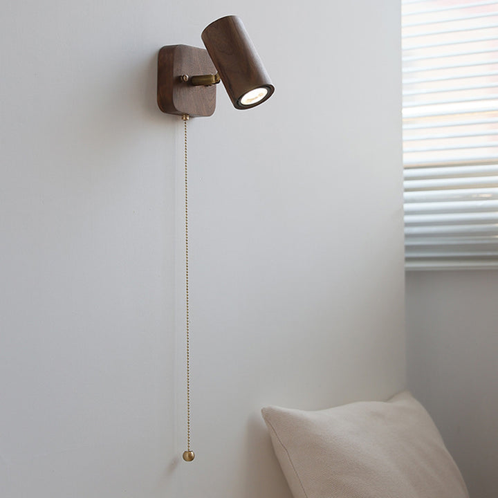 Traditional Vintage Cylindrical Copper Frame Wood Shade 1-Light Wall Sconce Lamp For Living Room