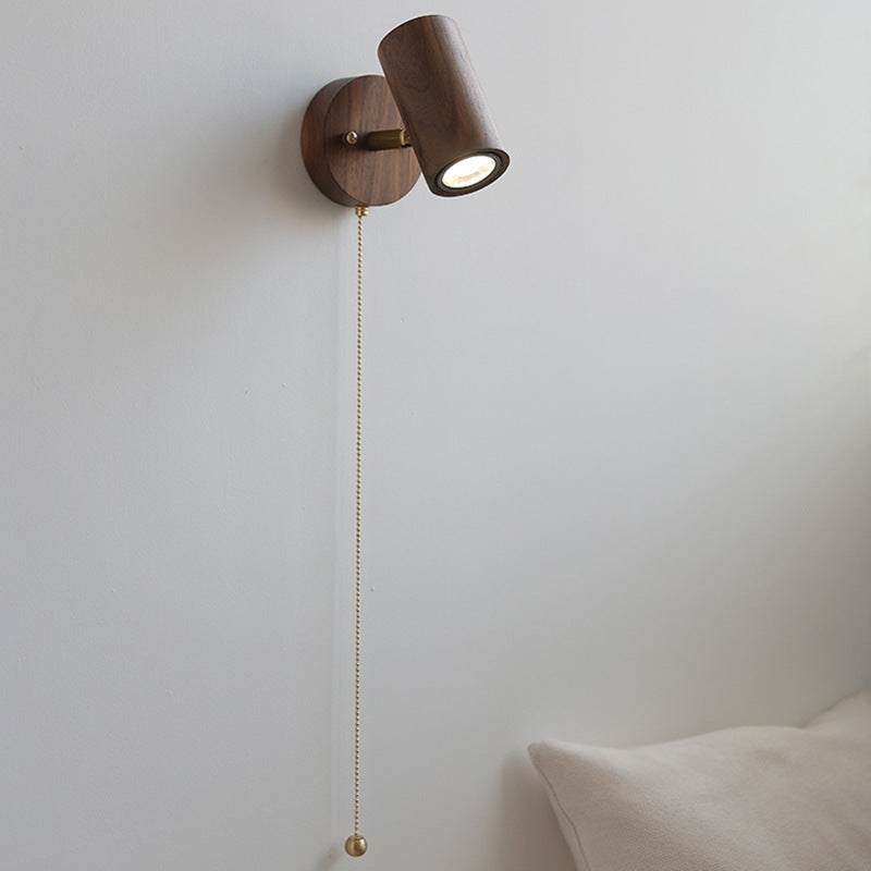 Traditional Vintage Cylindrical Copper Frame Wood Shade 1-Light Wall Sconce Lamp For Living Room