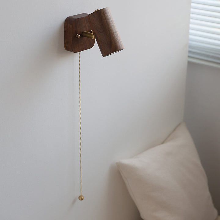 Traditional Vintage Cylindrical Copper Frame Wood Shade 1-Light Wall Sconce Lamp For Living Room
